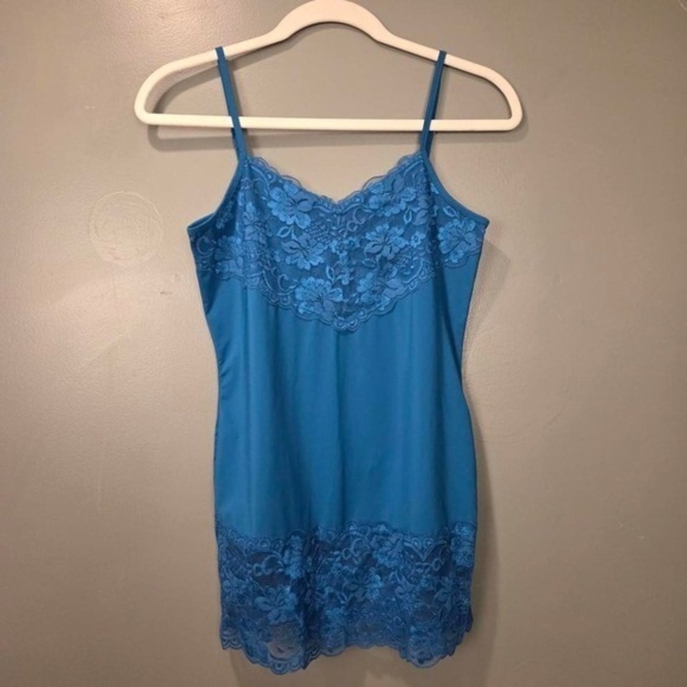 Vintage Studio Y Lace Trim Longline Camisole Tank Top Boho Fairy Blue Women's M
